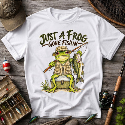 Just a Frog Gone Fishin' Bass Fishing Graphic T-Shirt