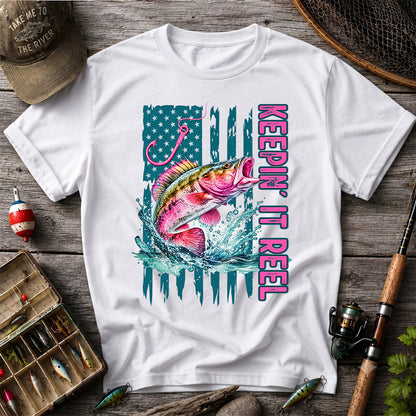 Keepin' It Reel Bass Fishing American Flag Graphic T-Shirt