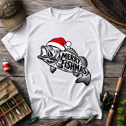 Santa Hat Fish Christmas Fishing Graphic T-Shirt