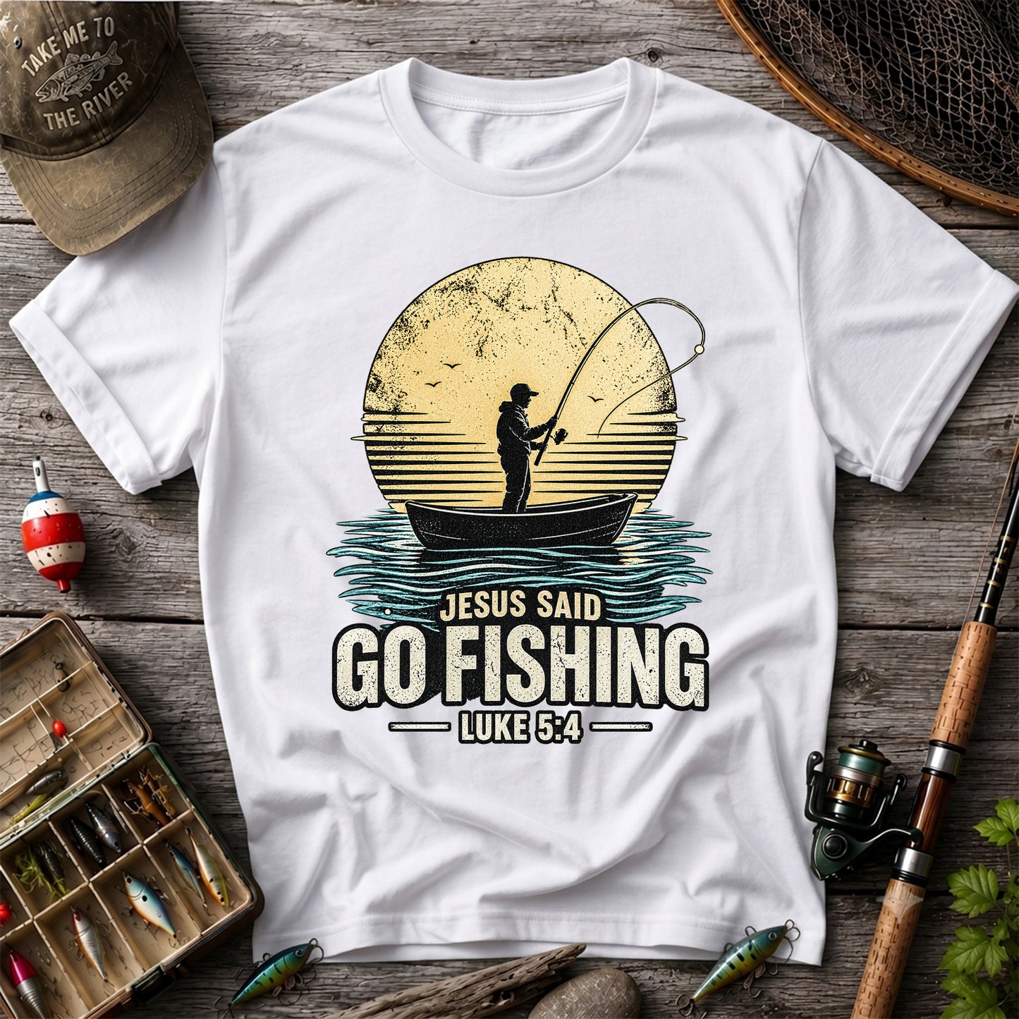Jesus Said Go Fishing Luke 5:4 Christian Angler T-Shirt