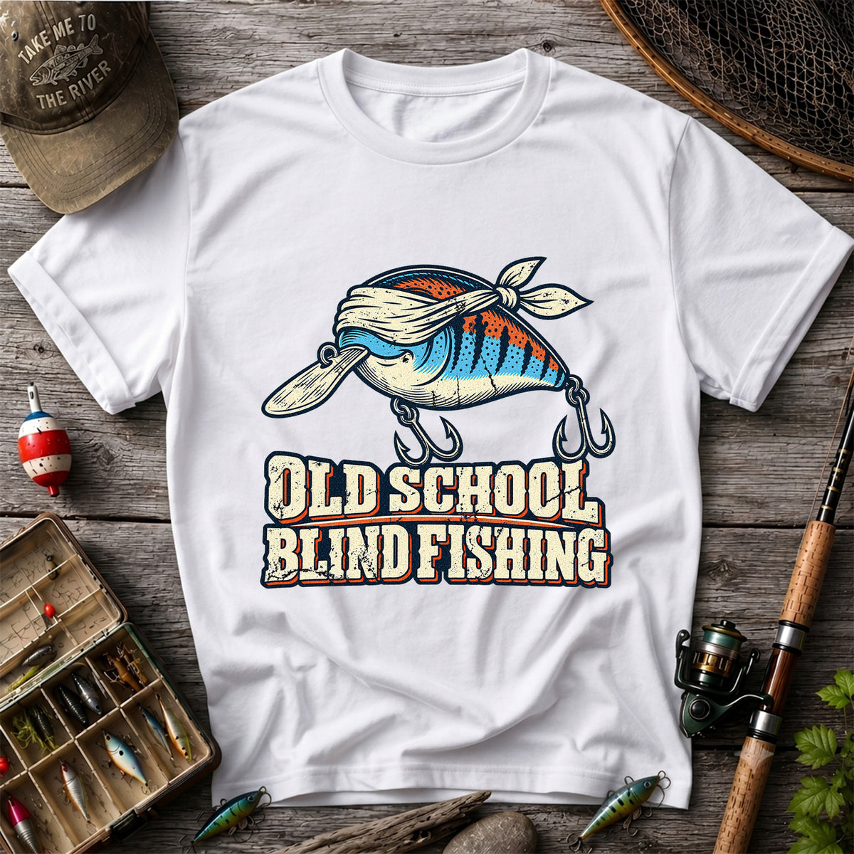Old School Blind Fishing Blindfolded Lure Graphic T-Shirt