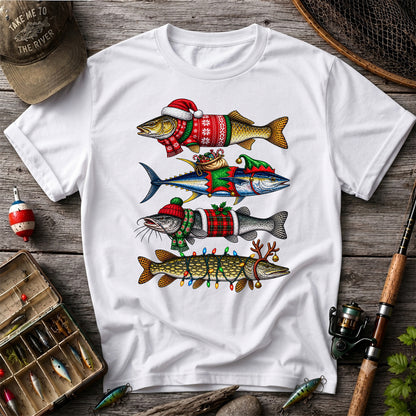Christmas Fish in Festive Sweaters Fishing Graphic T-Shirt