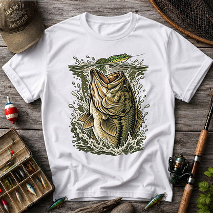 Largemouth Bass Striking a Frog Lure Fishing Graphic T-Shirt