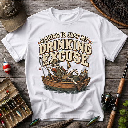 Fishing Is Just My Drinking Excuse Skeleton Angler T-Shirt