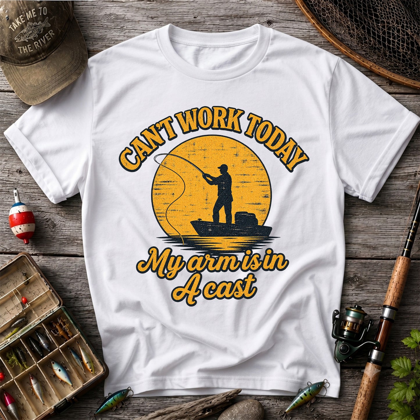 Can't Work Today My Arm Is in a Cast Funny Fishing T-Shirt