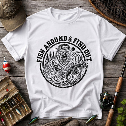 Fish Around & Find Out Bigfoot Trout Fishing Graphic T-Shirt