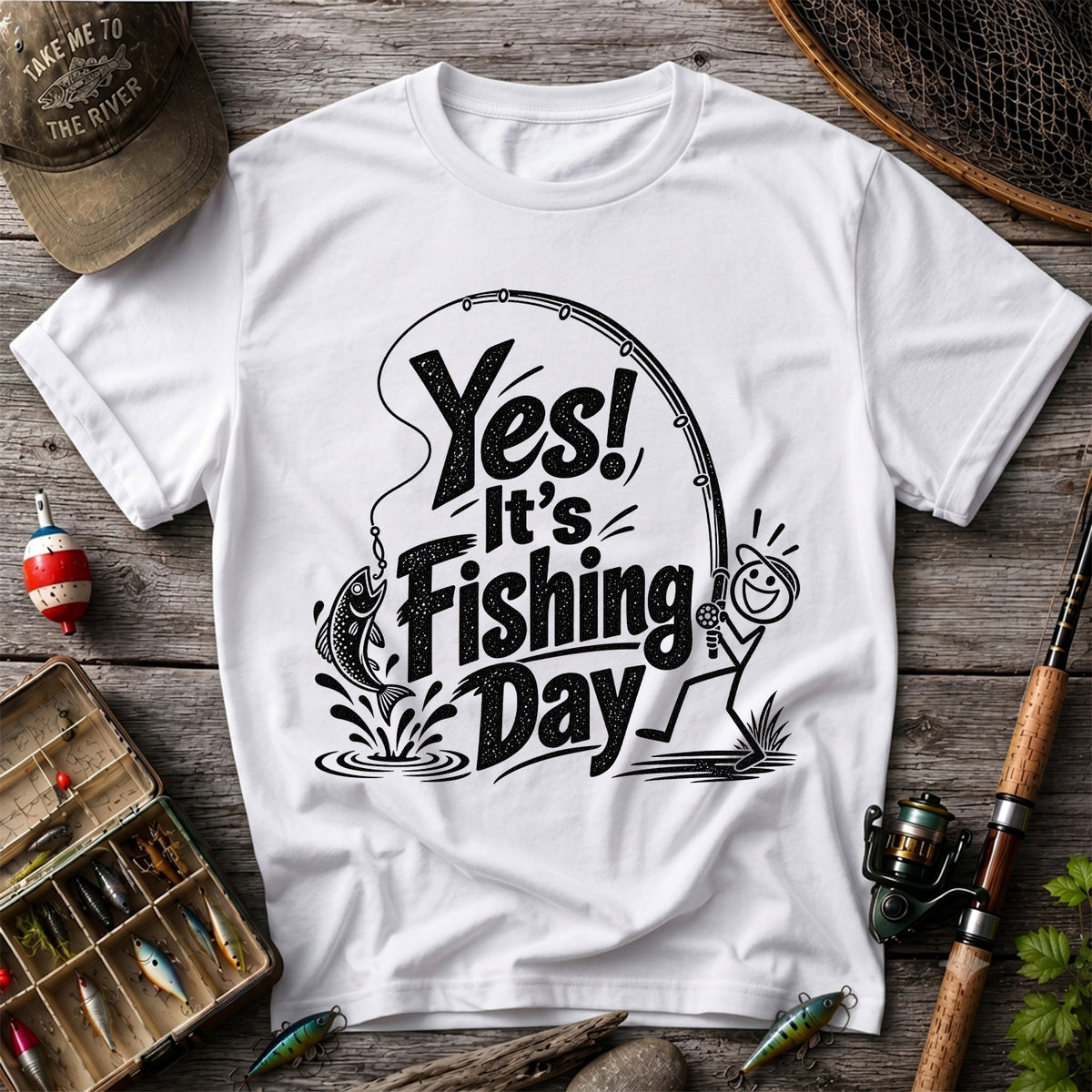 Yes! It's Fishing Day Funny Angler and Trout Graphic T-Shirt