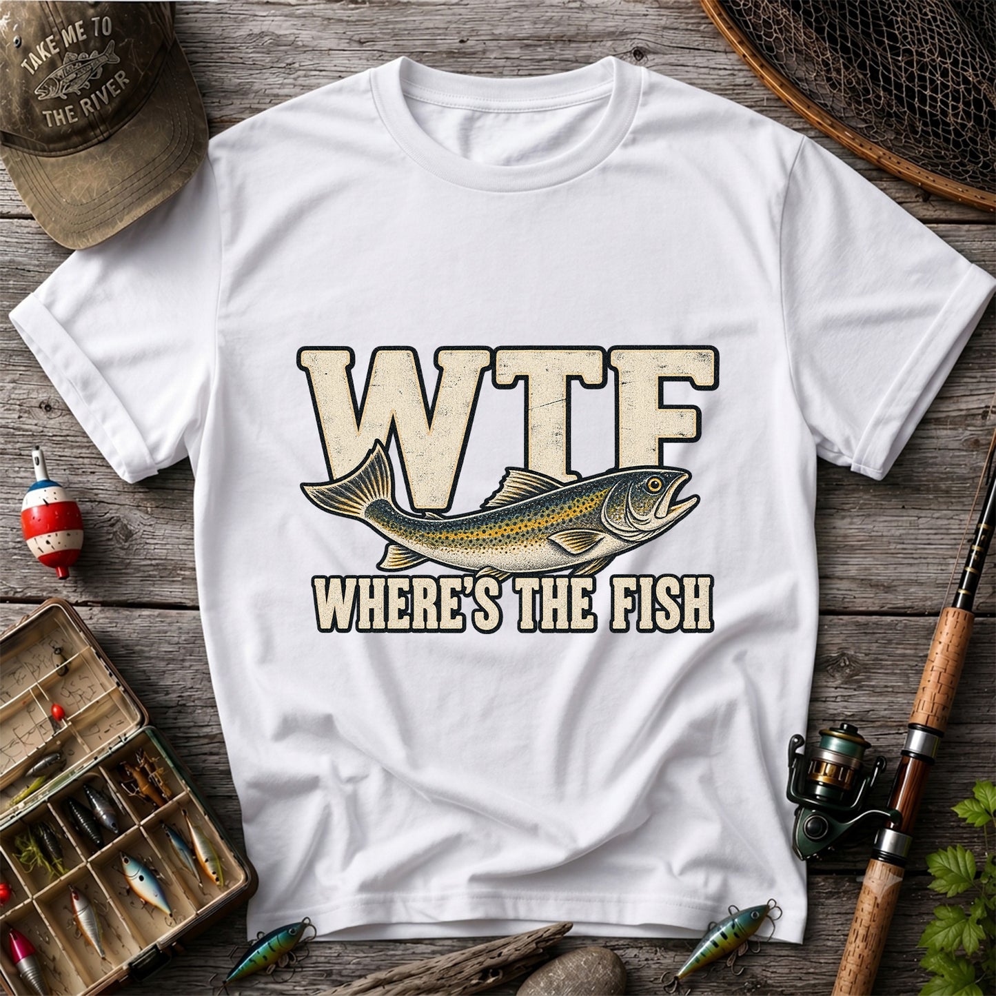WTF Where’s the Fish Funny Fishing Graphic T-Shirt