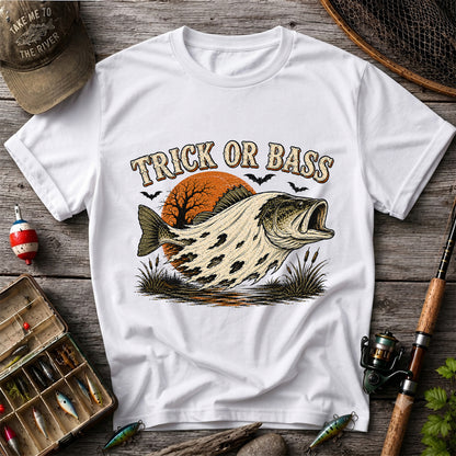 Trick or Bass Boo Halloween Fishing T-Shirt, Vintage Trout Angler Tee
