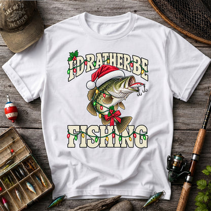 Santa Hat Bass Christmas Fishing Graphic T-Shirt