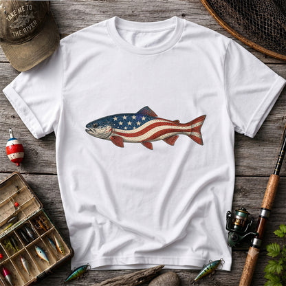 American Flag Trout Patriotic Fishing Graphic T-Shirt