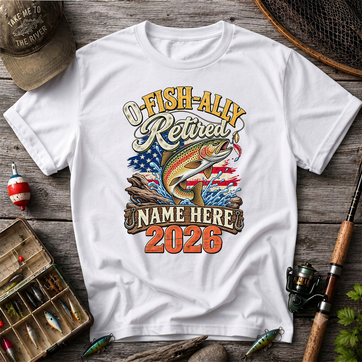 Retired Trout Fishing Patriotic Personalized Graphic T-Shirt