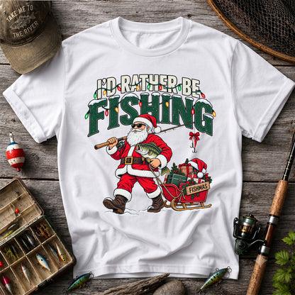 Santa Fishing with Bass Christmas Graphic T-Shirt