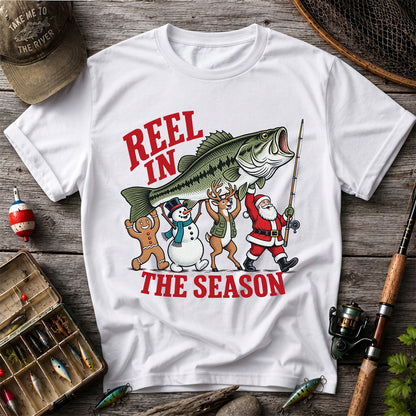 Reel in the Season Bass Christmas Fishing Graphic T-Shirt