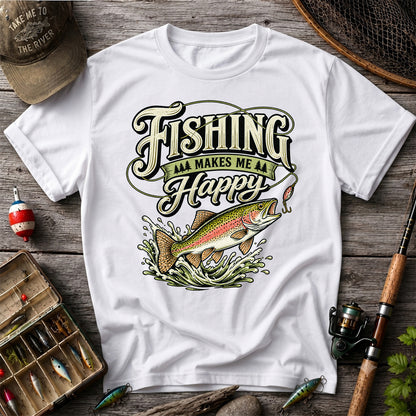 Fishing Makes Me Happy Rainbow Trout Vintage Graphic T-Shirt