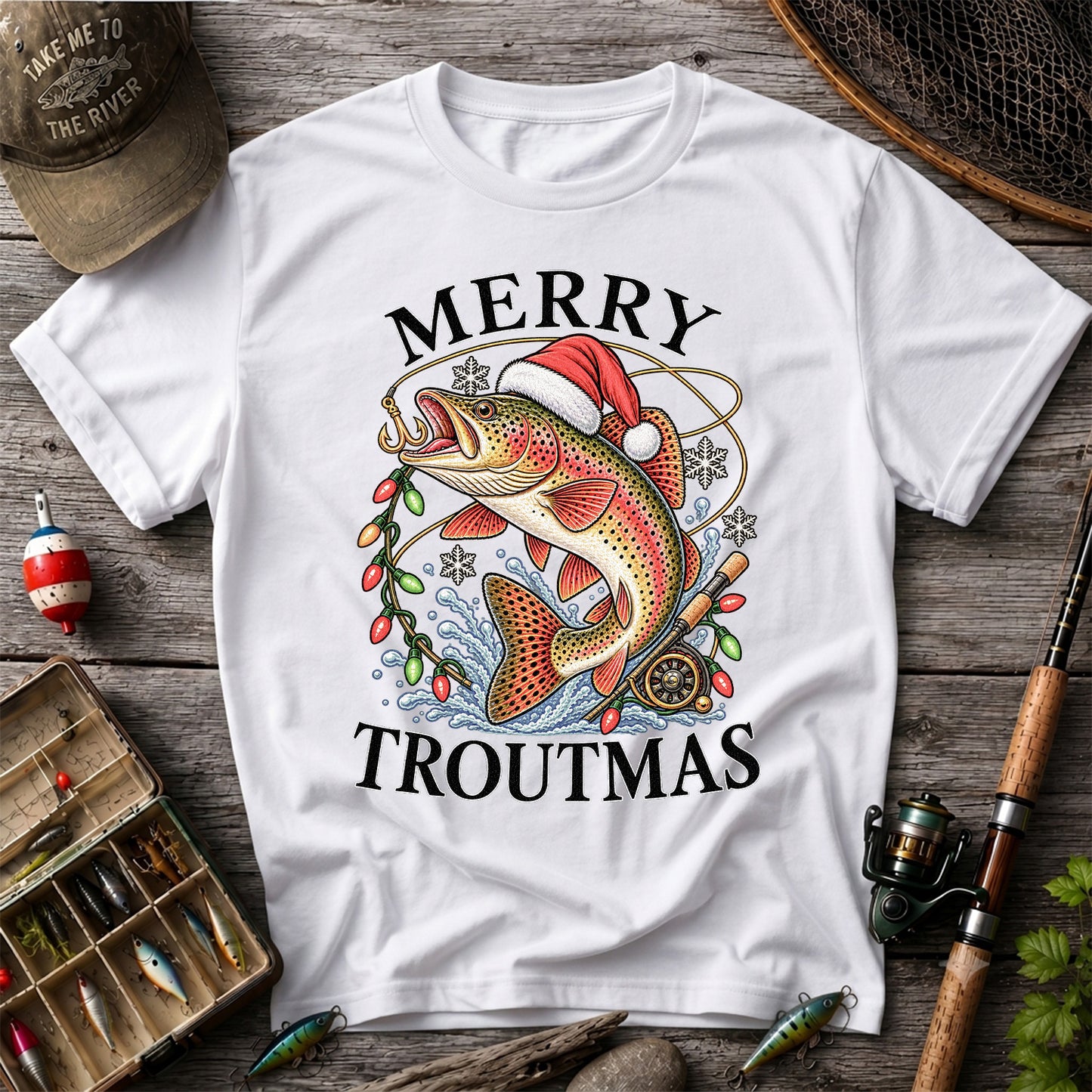 Merry Troutmas Rainbow Trout Christmas Fishing T-Shirt
