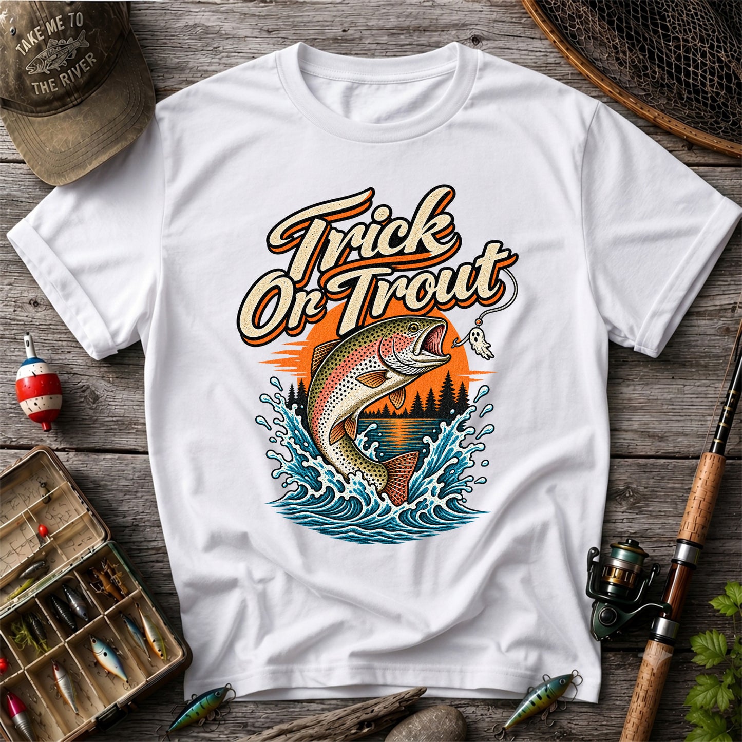 Trick or Trout Rainbow Trout Halloween Fishing T-Shirt