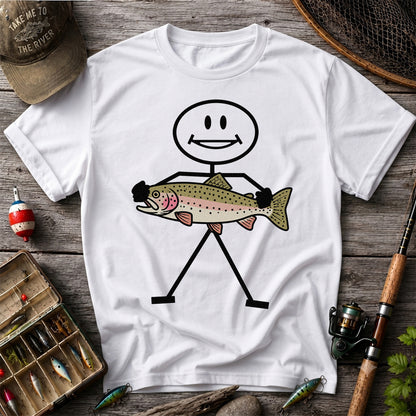 Stick Figure Holding a Rainbow Trout Fishing T-Shirt