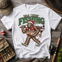 Too Busy Fishing Bigfoot Skeleton Christmas Trout T-Shirt