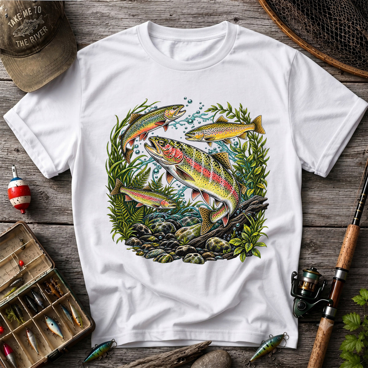 Rainbow and Brown Trout Underwater Fishing Graphic T-Shirt