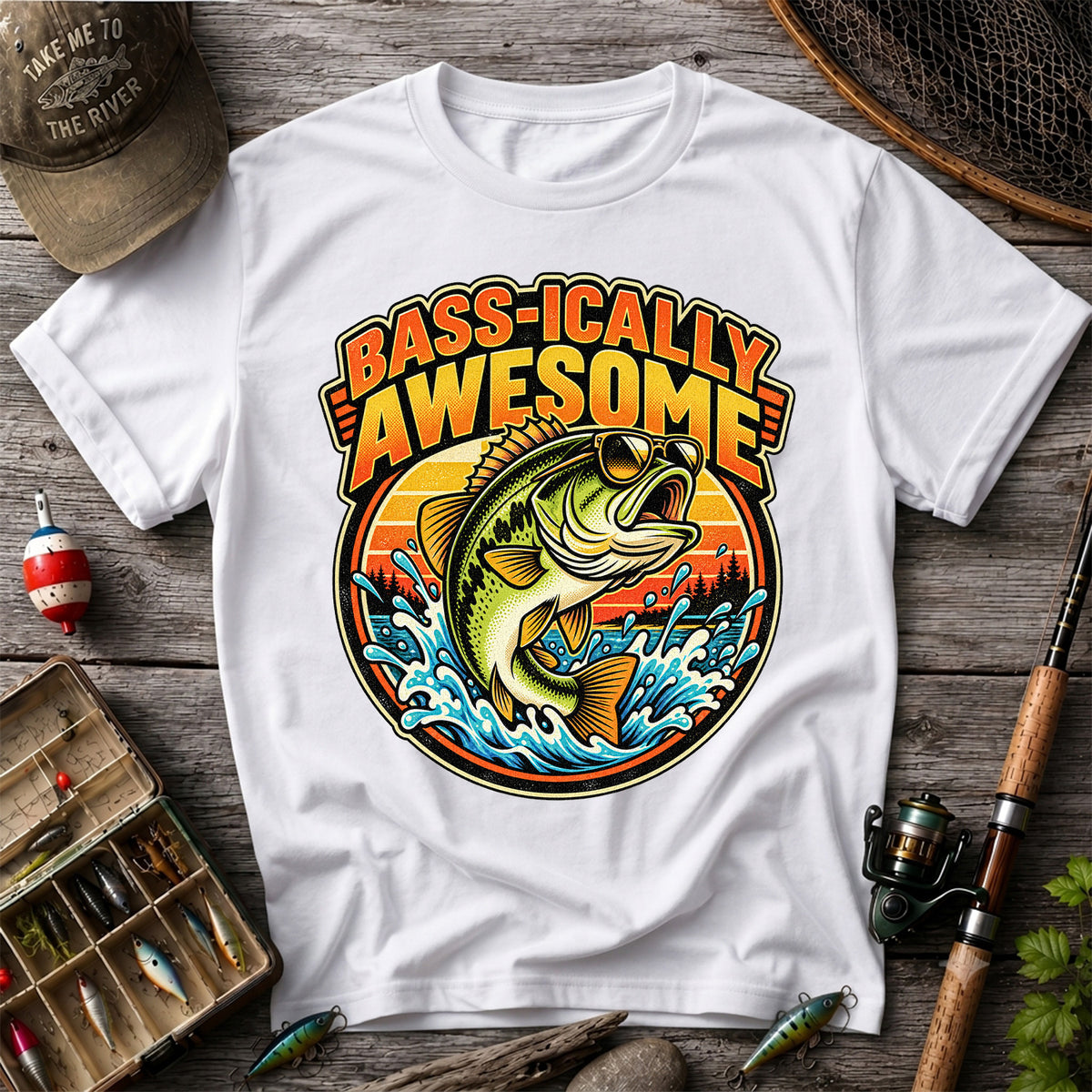 Bass-ically Awesome Funny Bass Fishing Graphic T-Shirt