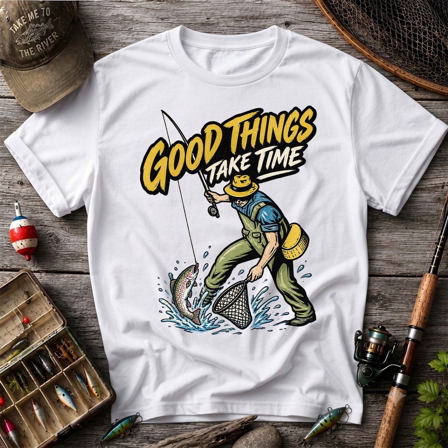 Good Things Take Time Rainbow Trout Fly Fishing Graphic T-Shirt
