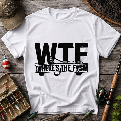 WTF Where's the Fish Funny Fishing Hook T-Shirt