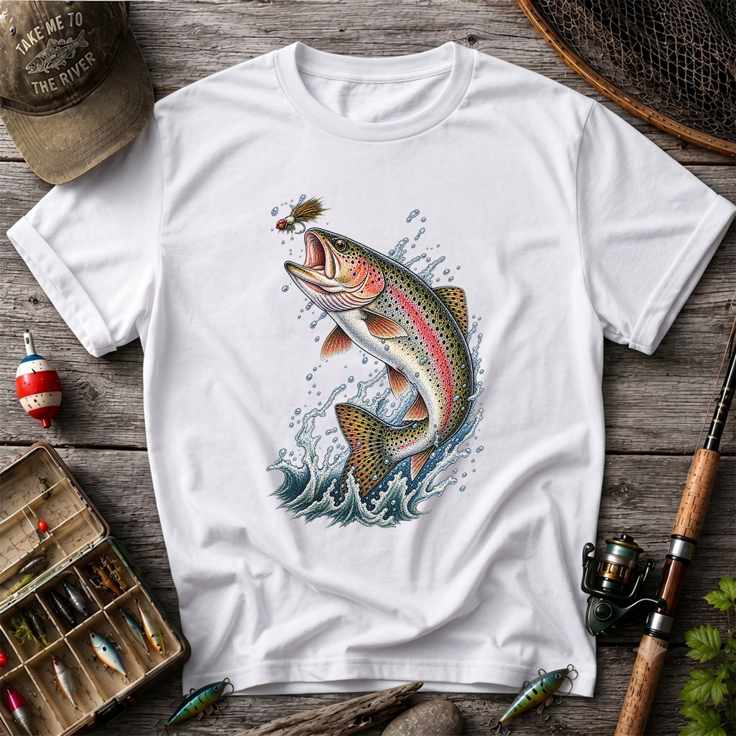 Rainbow Trout Leaping for a Fly Fishing Graphic T-Shirt