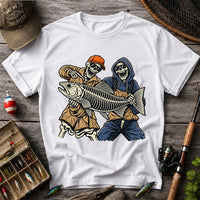 Skeleton Anglers Holding a Giant Fish Graphic T-Shirt