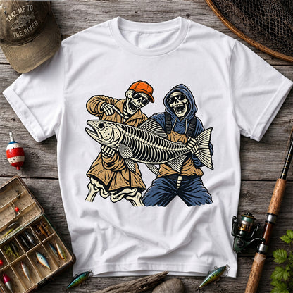 Skeleton Anglers Holding a Giant Fish Graphic T-Shirt