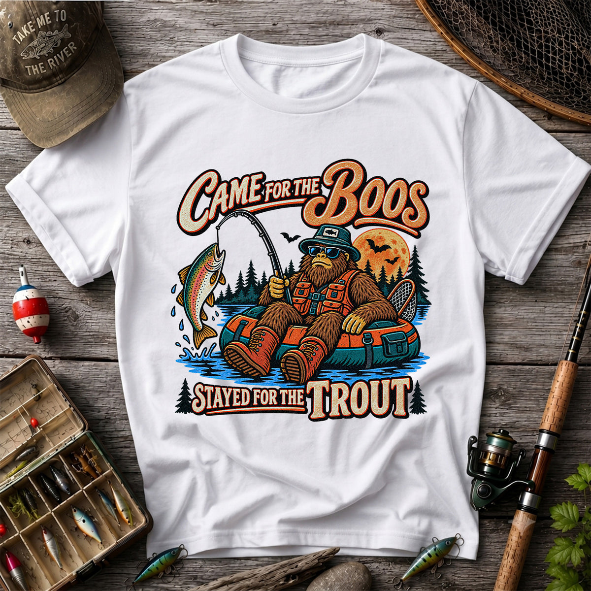 Came for the Boos Stayed for the Trout Bigfoot Halloween Fishing T-Shirt