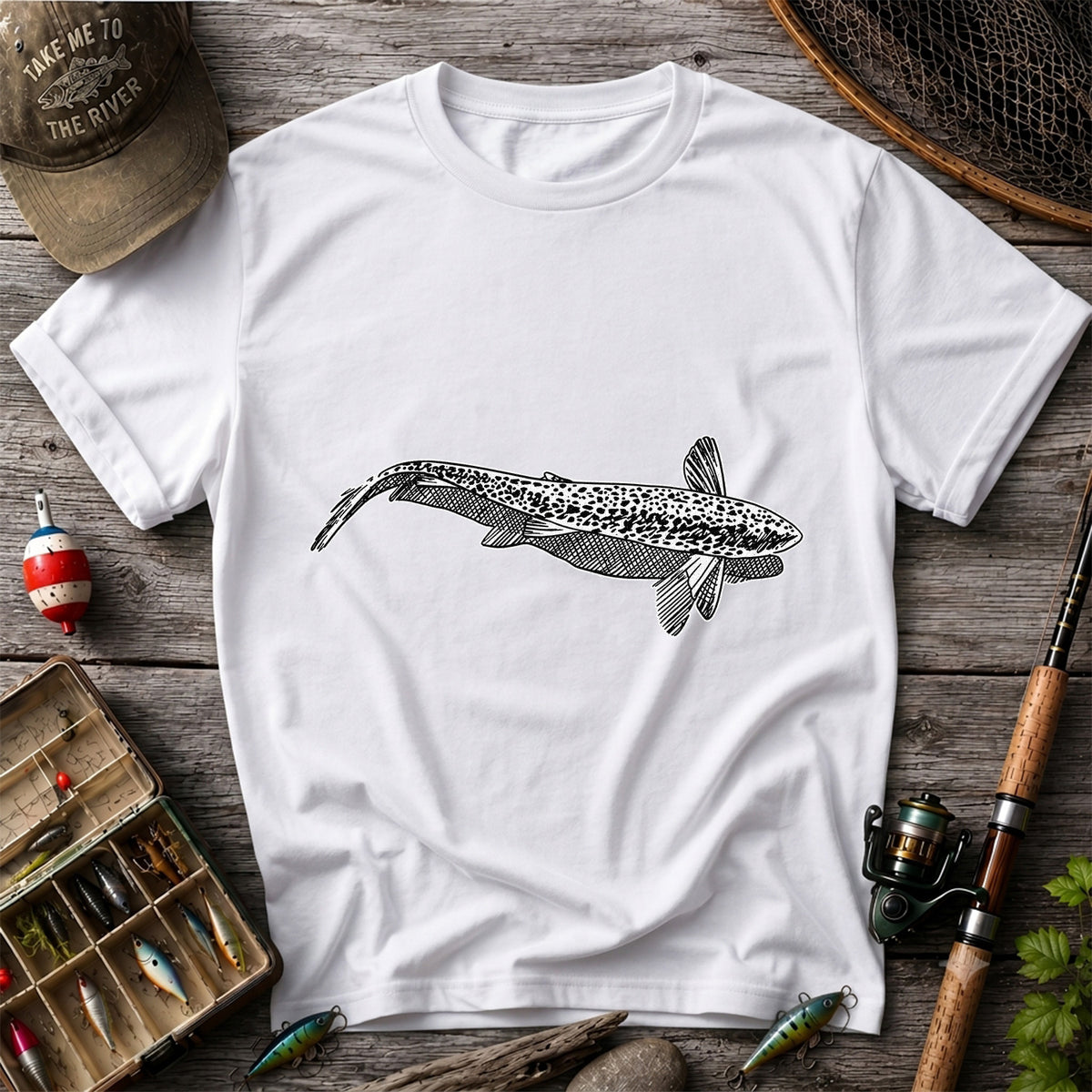 Burbot Fish Minimalist Line Art Fishing Graphic T-Shirt