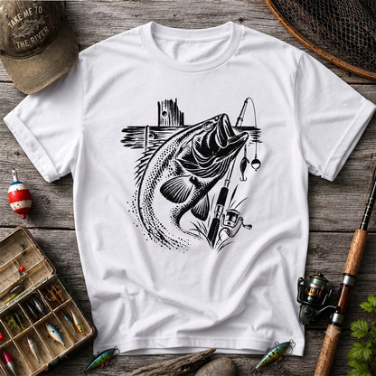 Largemouth Bass Fishing Rod Vintage Graphic T-Shirt