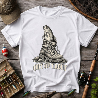 Out of Trout Funny Trout in a Hiking Boot Fishing T-Shirt