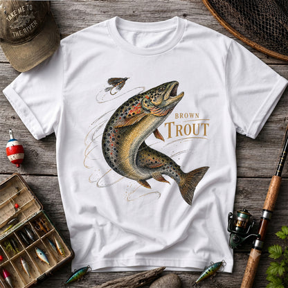 Brown Trout Chasing Fly Vintage Fishing Graphic T-Shirt