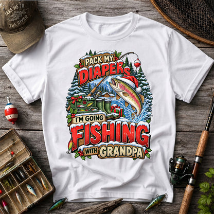 Pack My Diapers I'm Going Fishing With Grandpa Christmas Rainbow Trout T-Shirt