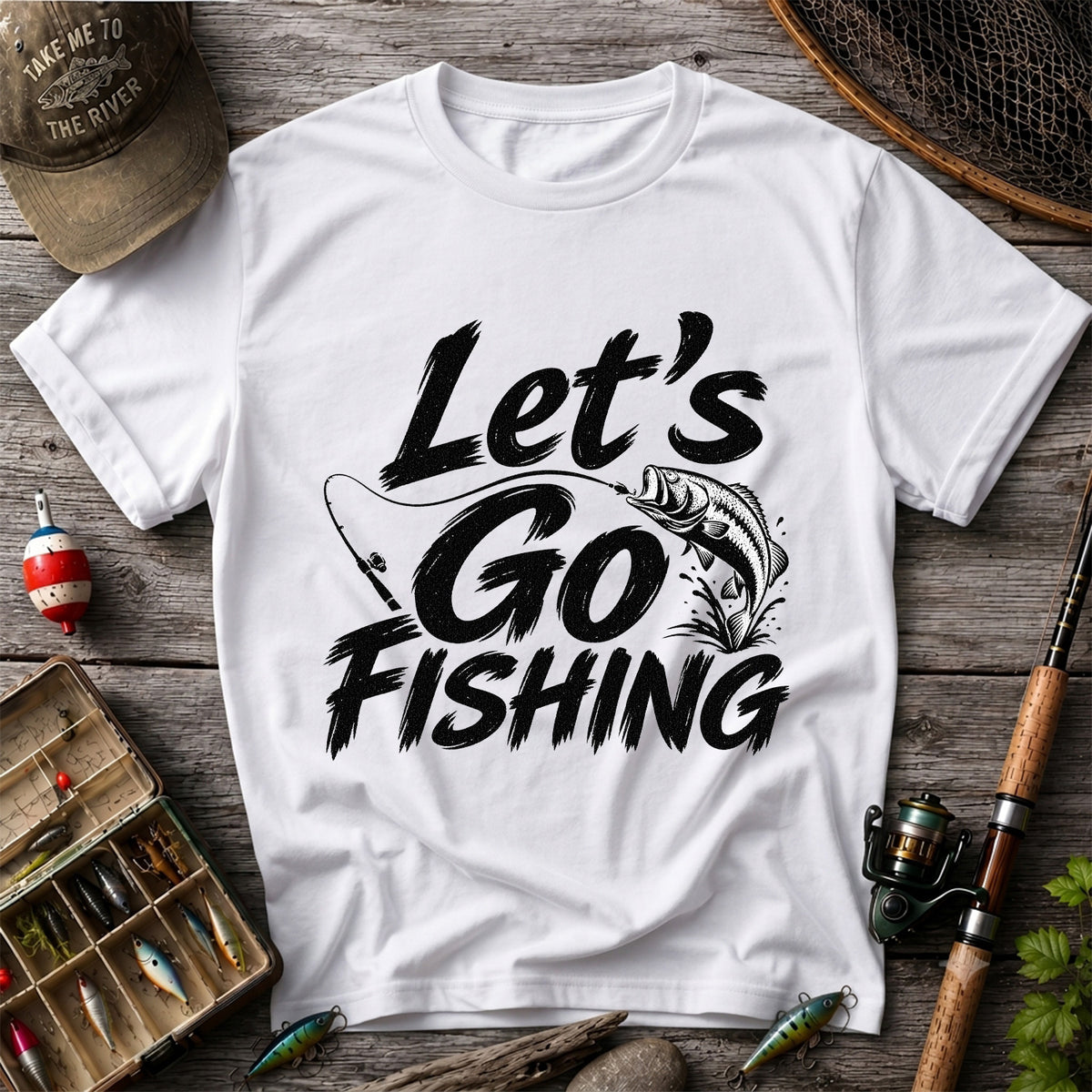 Let's Go Fishing with Jumping Bass Graphic T-Shirt