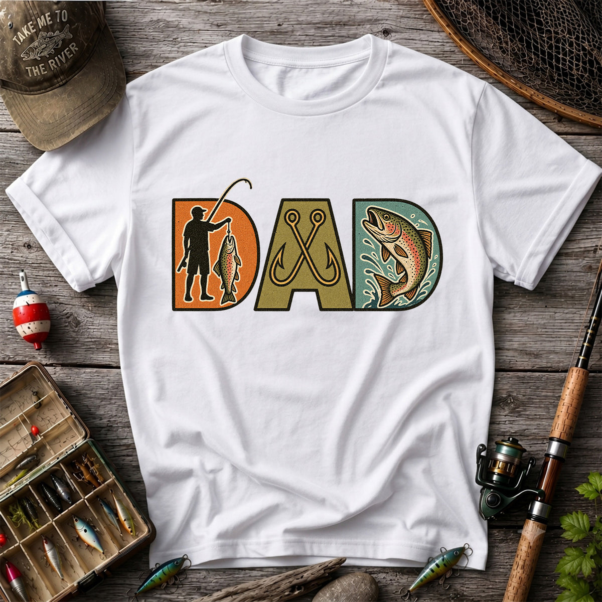 DAD Rainbow Trout and Fishing Hooks Vintage Graphic T-Shirt