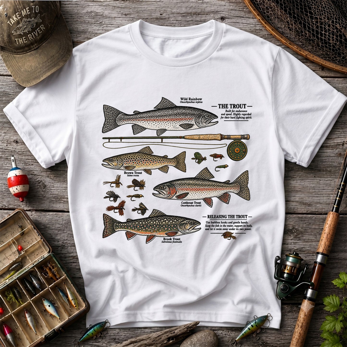 The Trout Species Chart Vintage Fly Fishing Graphic T-Shirt