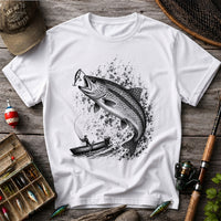 Leaping Trout Striking Lure from Fishing Boat Graphic T-Shirt