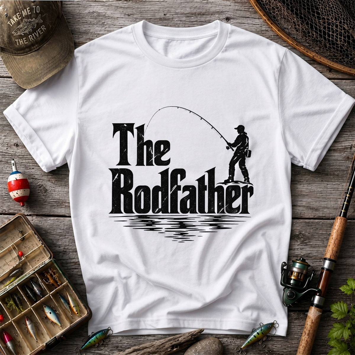 The Rodfather Funny Fishing Graphic T-Shirt