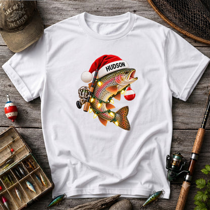 Hudson Santa Hat Rainbow Trout Christmas Fishing T-Shirt