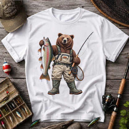 Bear Fishing with Rainbow Trout Outdoor Graphic T-Shirt