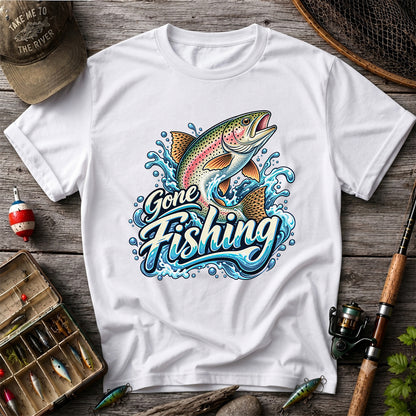 Gone Fishing Jumping Rainbow Trout Splash Graphic T-Shirt