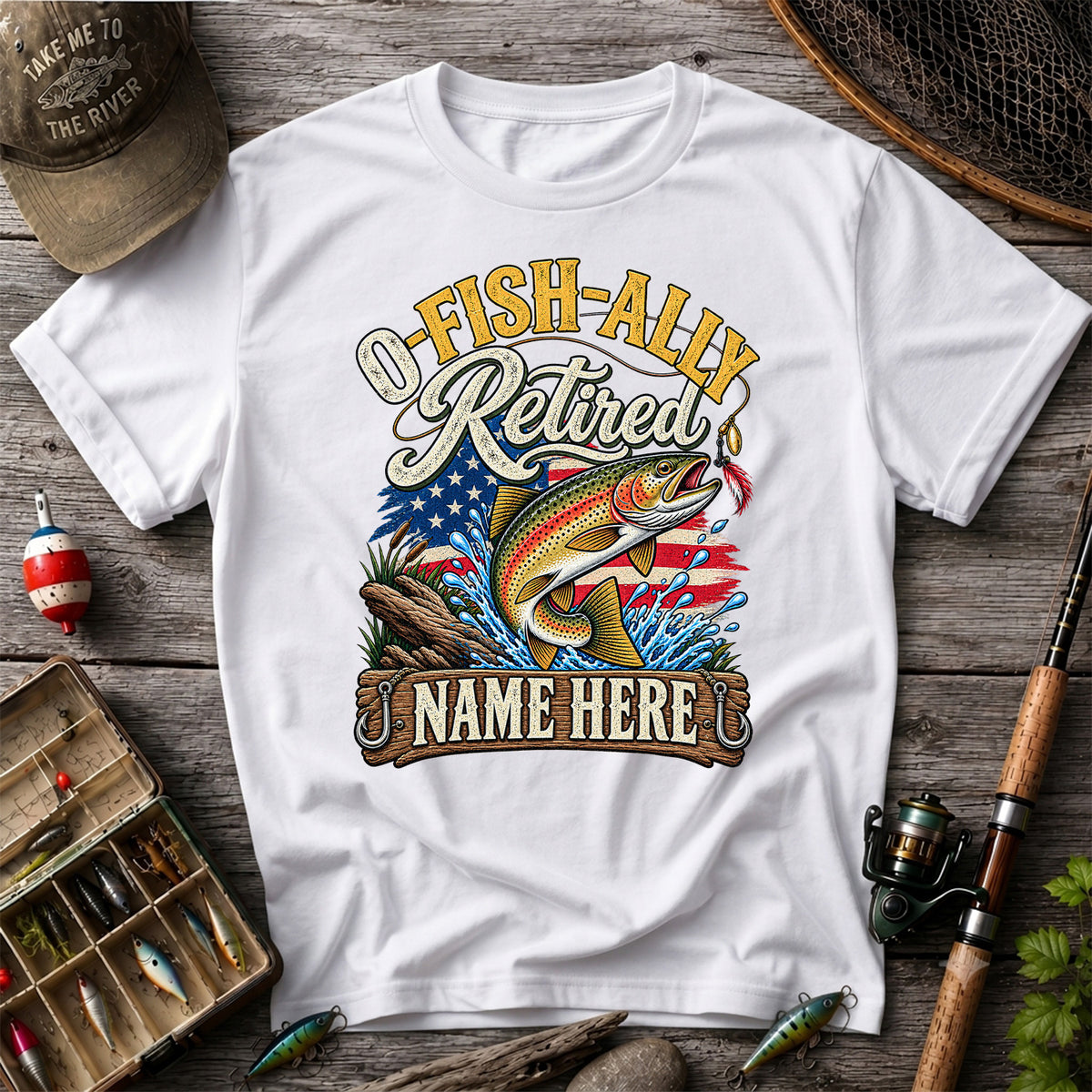 Retired Rainbow Trout American Flag Fishing T-Shirt