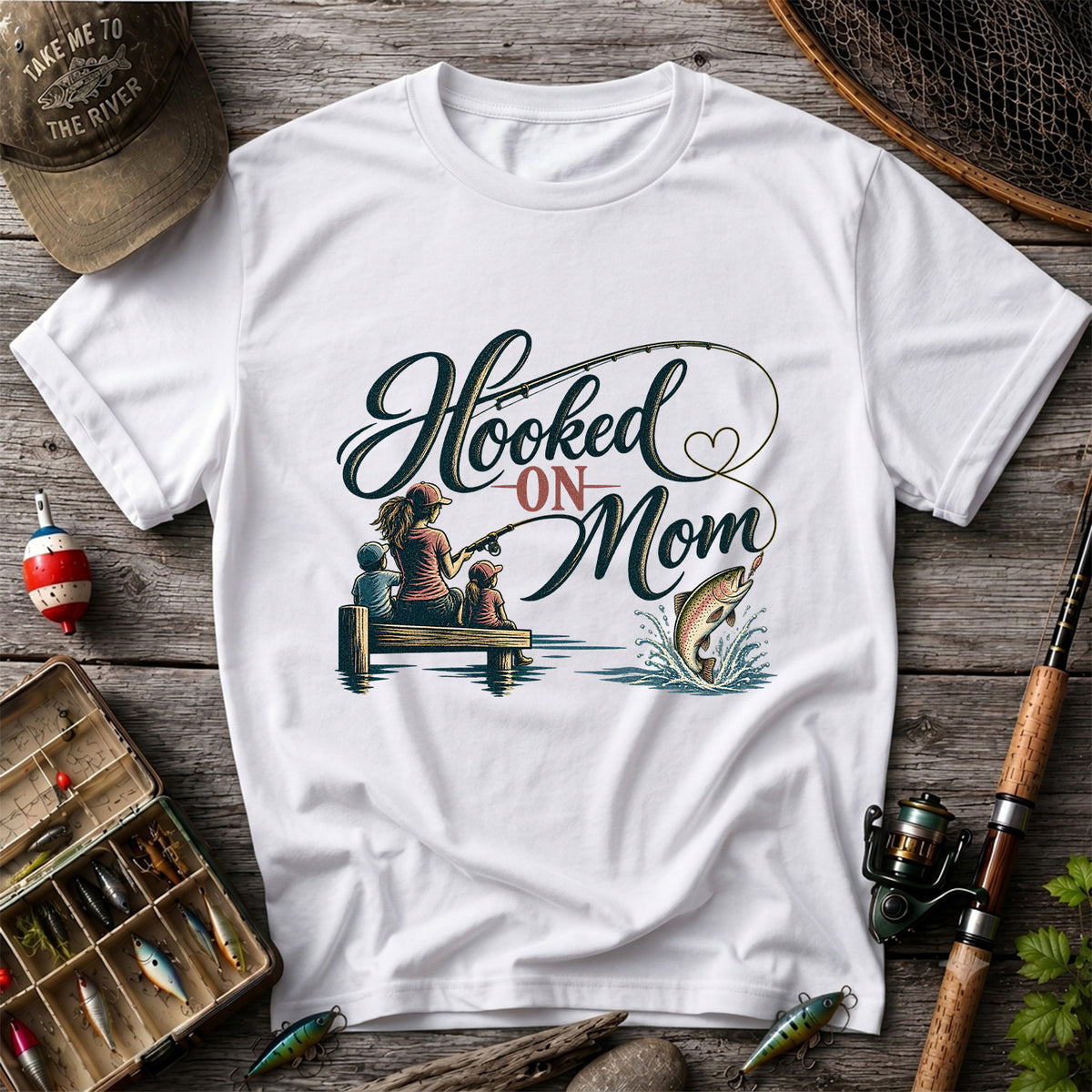 Hooked on Mom Family Fishing Graphic T-Shirt