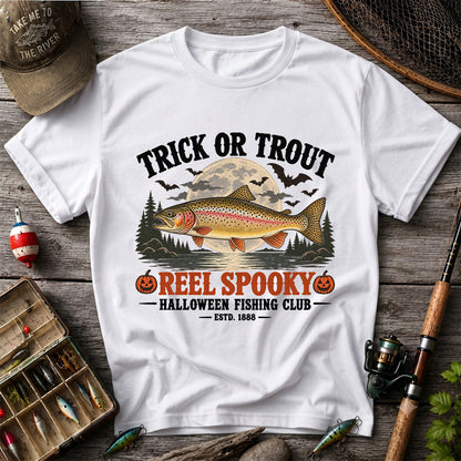Trick or Trout Reel Spooky Halloween Fishing Club T-Shirt