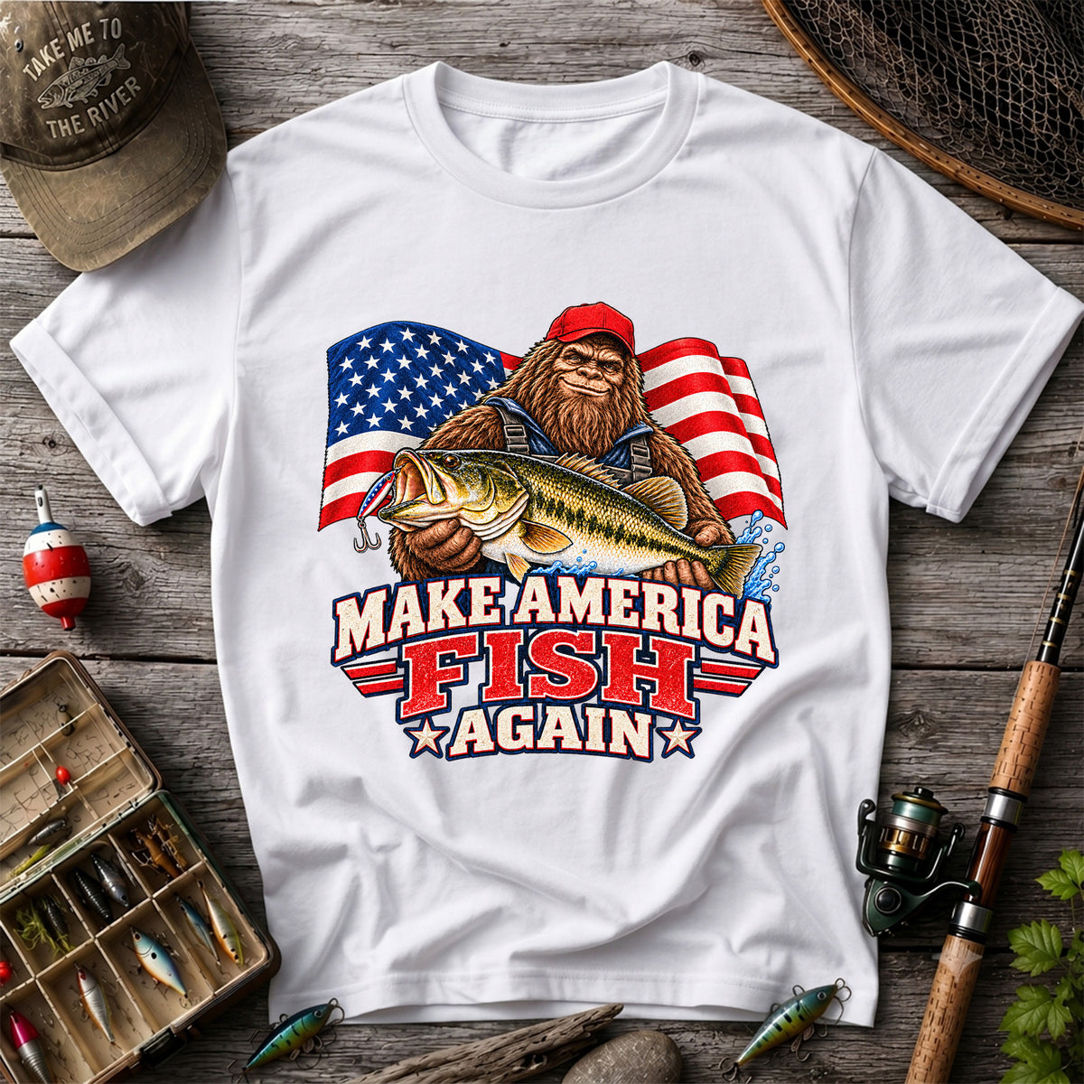 Make America Fish Again Bigfoot Bass Fishing T-Shirt