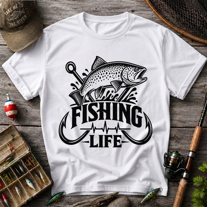 Fishing Life Trout and Hooks Heartbeat Graphic T-Shirt