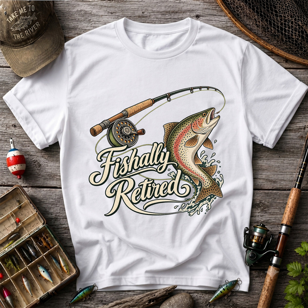 Fishally Retired Rainbow Trout Fly Fishing Retirement T-Shirt